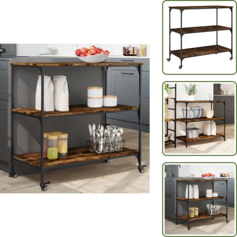 Madera - vidaXL Carrito de cocina madera ingeniería roble ahumado 102x50x95 cm - Carrito de almacenamiento