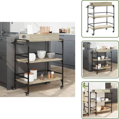 Madera - vidaXL Carrito de cocina madera ingeniería roble Sonoma 81,5x41x92,5cm - Acero