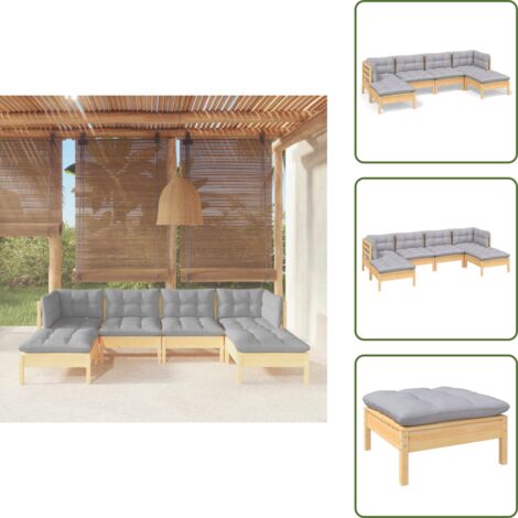 Madera - vidaXL Juego de muebles de jardín 6 pzas y cojines madera pino gris - Pino