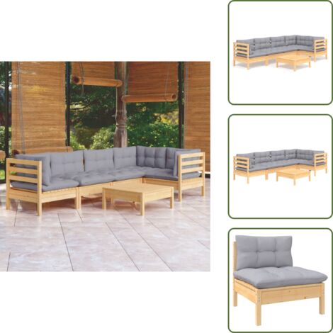 Madera - vidaXL Juego de muebles de jardín 6 pzas y cojines madera pino gris - Pino