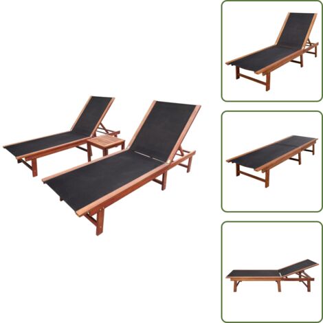 Madera - vidaXL Tumbona con mesita 2 unidades madera maciza acacia y textilene - Acacia