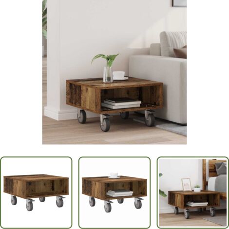 Madera vieja -  Mesa Lateral con Ruedas Madera vieja 50,5 x 50 x 30 cm
