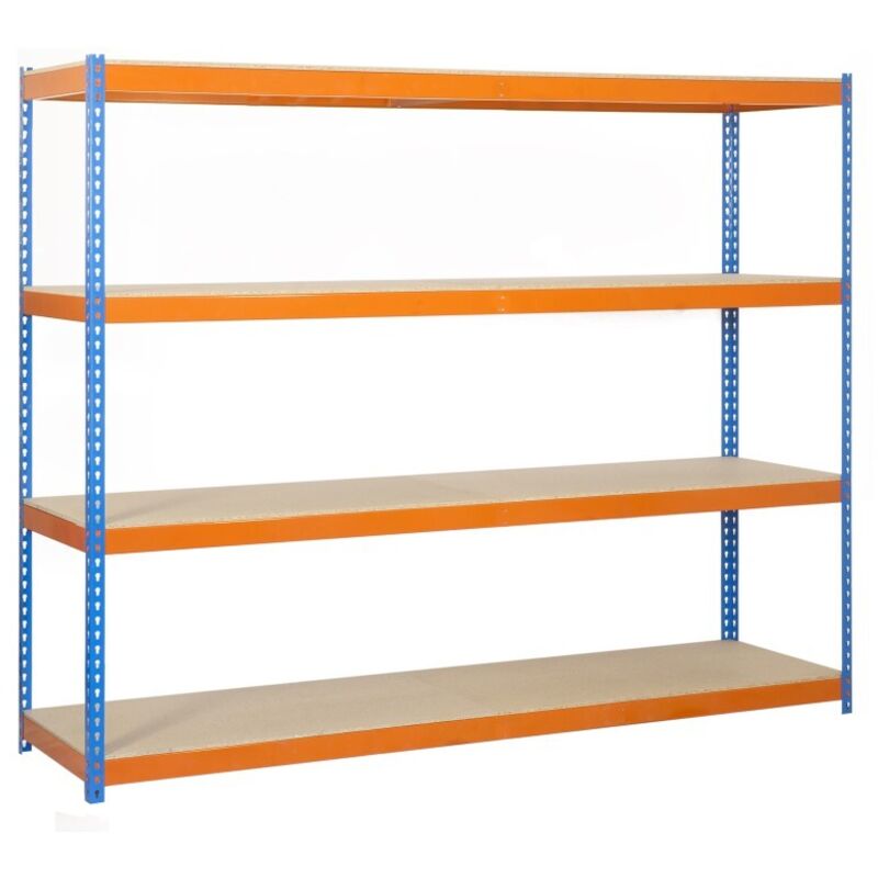 Simonrack - Estantería metálica sin tornillos de 4 estantes (200x150x60cm) azul-naranja y madera