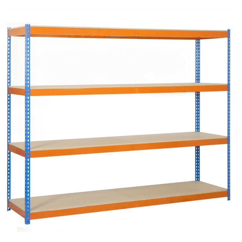 Simonrack - Estantería metálica sin tornillos de 4 estantes (200x150x60cm) azul-naranja y madera