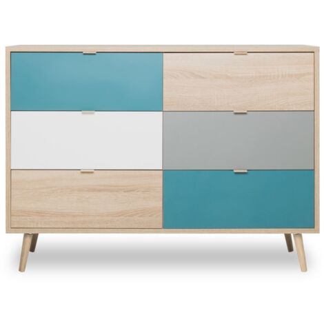Madia 120x40 cm multicolore con sei cassetti - Fondi