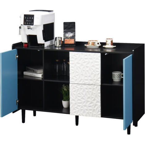 Madia 120x40x80 cm, con 2 Cassetti e 2 Vani Aperti, Armadio Chiuso Ampia Capacità, Stile Unico, MDF, Nero e Blu, Per Soggiorno