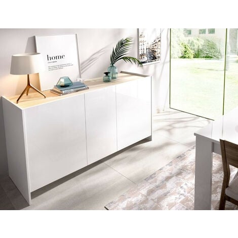 ABITARE Madia 138 cm blanc mat et moka clair naturel avec trois portes - Trani