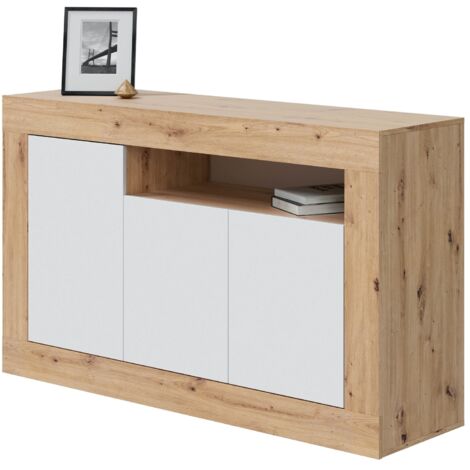 Madia 144x42x87 cm rovere nordico e bianco opaco con 3 ante e 1 vano – Argenta