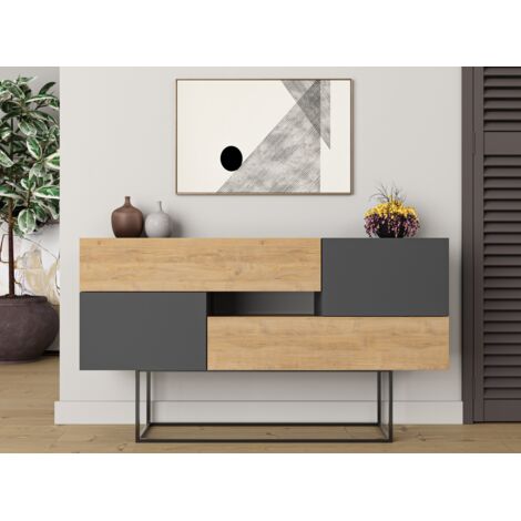 Madia 145x82 h cm rovere chiaro e grigio antracite con due ante e due cassetti - Frosolone