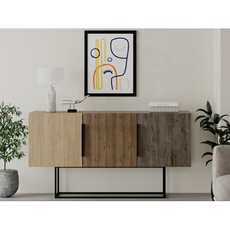 Madia 150x79,5 H cm Rovere Chiaro, Rovere Dark, Coffee Dark mit Tre Ante -Trivento
