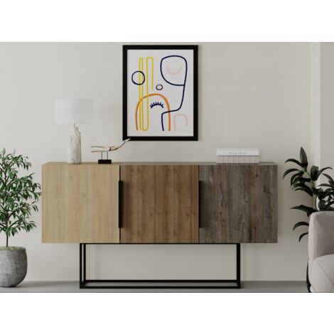 Madia 150x79,5 H cm rovere chiaro, rovere scuro, caffè scuro con tre ante - Trivento