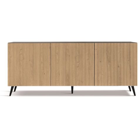 Madia 180 cm in legno Antracite e Rovere 3 ante con 5 piedini -  RONDA