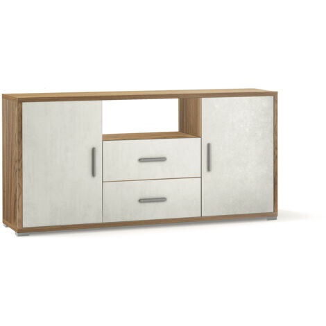 Madia 2 Ante 2 Cassetti 174x84x41 cm Noce Stelvio/Ossido Bianco