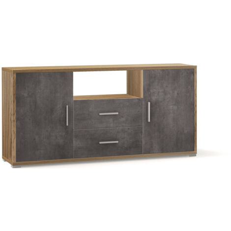 Madia 2 Ante 2 Cassetti 174x84x41 cm Noce Stelvio/Ossido Nero