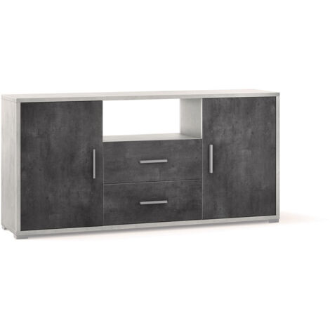Madia 2 Ante 2 Cassetti 174x84x41 cm Ossido Bianco/Ossido Nero