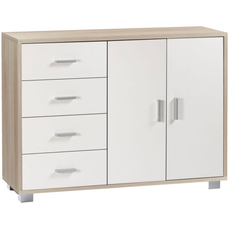 Madia 2 Ante 4 Cassetti 116x86x41 cm Olmo Chiaro/Bianco Fiammato