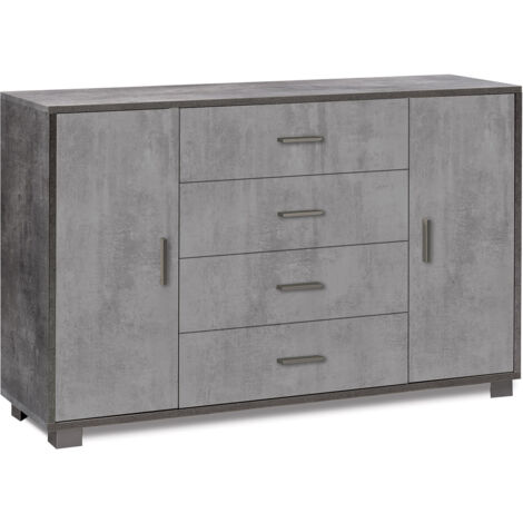 Madia 2 Ante 4 Cassetti 136x86x41 cm Ossido Nero/Cemento