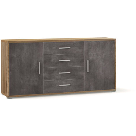 Madia 2 Ante 4 Cassetti 174x84x41 cm Noce Stelvio/Ossido Nero