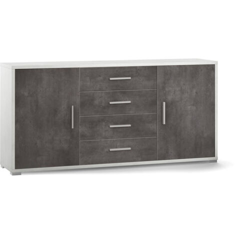 Madia 2 Ante 4 Cassetti 174x84x41 cm Ossido Bianco/Ossido Nero