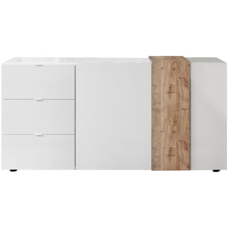 Madia 2 ante e 3 cassetti linea Olimpo finitura Bianco Lucido e Rovere Kadiz
