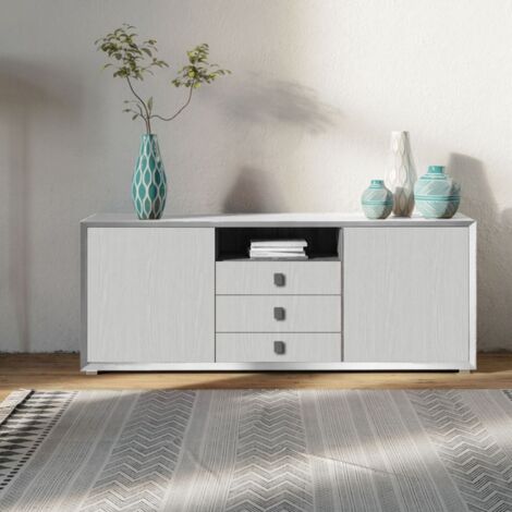 Madia  2 ante e 3 cassetti linea Tilt in finitura bianco frassino