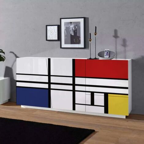 Madia 2 ante e 3 cassetti linea Virgola finitura Bianco Lucido Mondrian