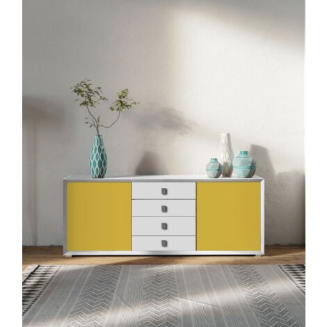 Madia 2 ante e 4 cassetti linea Tilt in finitura bianco e miele opaco