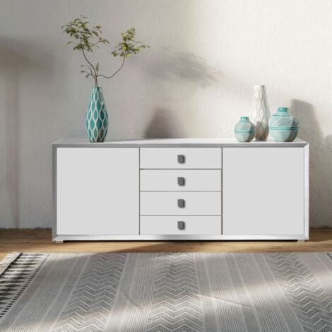 Madia  2 ante e 4 cassetti linea Tilt in finitura Bianco opaco