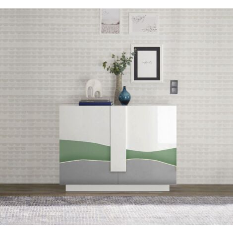 Madia 2 ante linea Sax in finitura Bianco Lucido con serigrafia