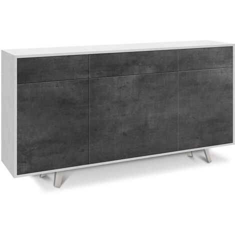 Madia 3 Ante 3 Cassetti 164x92x41 cm Ossido Bianco/Ossido Nero
