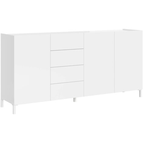 Madia 3 ante 4 cassetti 174x40x84 cm - SOLARIA - Colore: Bianco Lucido - Dimensioni: L.174 P.40 H.84 cm