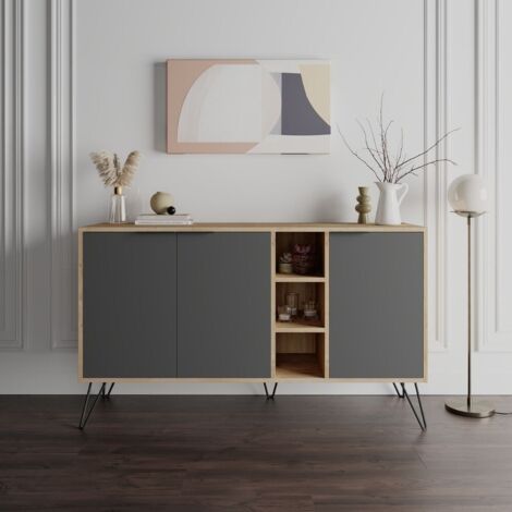 Madia 3 ante Clara 142x35,5x83h colore rovere oak antracite
