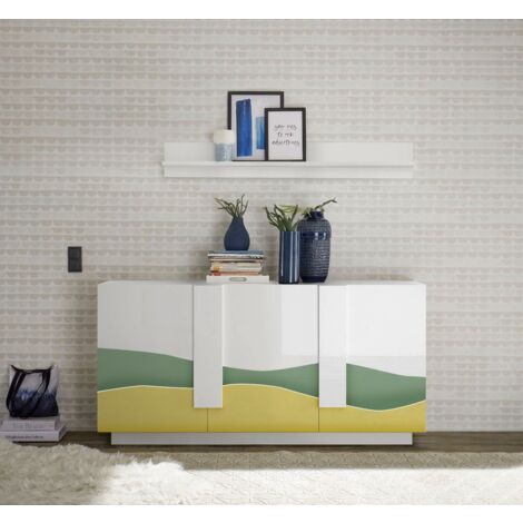 Madia 3 ante linea Sax in finitura Bianco Lucido con serigrafia