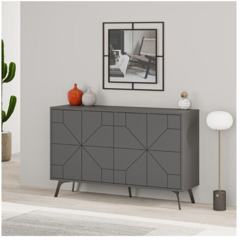 Madia 4 ante con disegno geometrico Dune 123x35x77,4 colore antracite