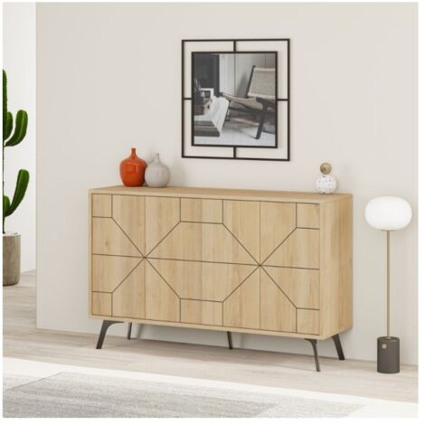 Madia 4 ante con disegno geometrico Dune 123x35x77,4 colore rovere