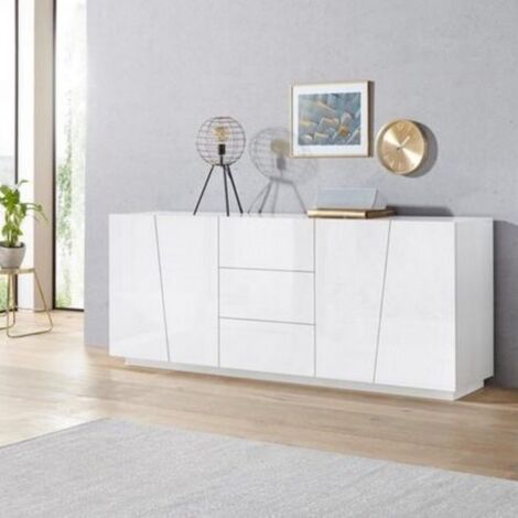 Madia 4 ante e 3 cassetti linea Virgola finitura Bianco Lucido