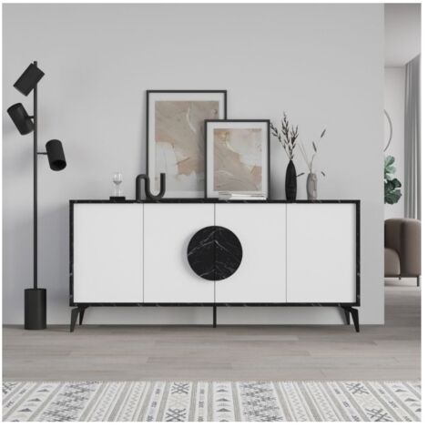 Madia 4 ante effetto marmo Gora180 colore bianco e nero 180x35,6x82