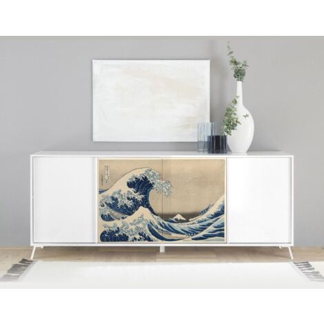 Madia 4 ante finitura Bianco Lucido "La grande onda di Kanagawa" linea ARTE
