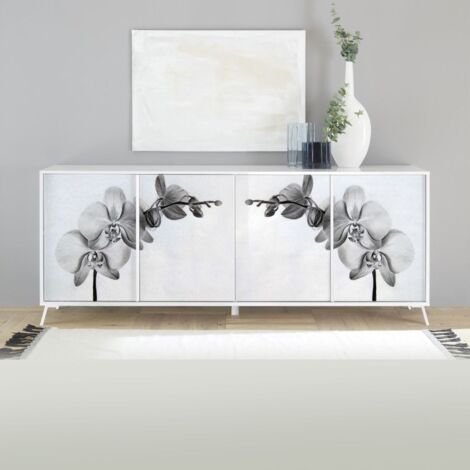 MONTEFIOREDESIGN Madia 4 ante linea Mito finitura Bianco Lucido con serigrafia floreale