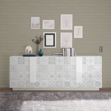 Madia 4 ante linea Sax in finitura Bianco Lucido con serigrafia