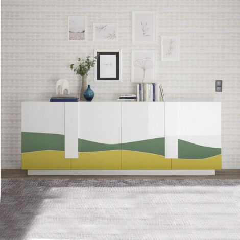 Madia 4 ante linea Sax in finitura Bianco Lucido con serigrafia onde
