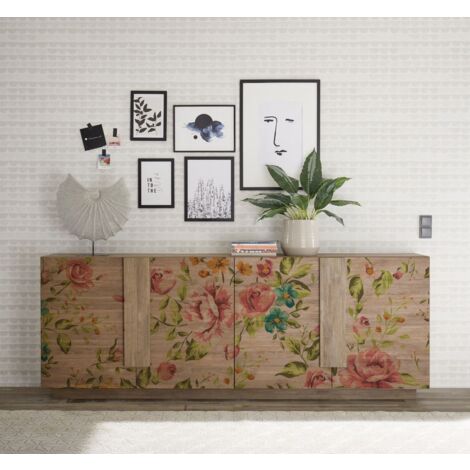 Madia 4 ante linea Sax in finitura Rovere Mercure con grafica floreale