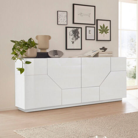 Madia 4 ante per Soggiorno Moderna 200x43x86cm - NEBULA - Colore: bianco laccato