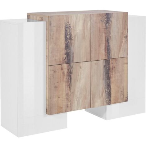 Madia 6 ante per Soggiorno Moderna 130x35/45x100cm - APEX - Colore: bianco laccato/ acero pereira