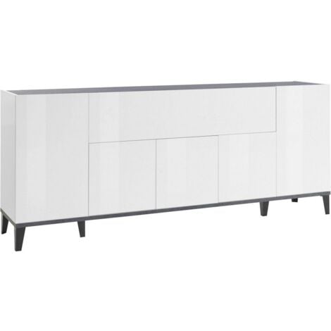 Madia 6 ante per Soggiorno Moderna 200x40x82cm - ARTEMIS - Colore: bianco lucido/ardesia