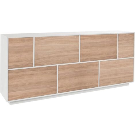 Madia 7 ante per Soggiorno Moderna 200x41,4x86cm - ENIGMA - Colore: bianco laccato/noce caracalla