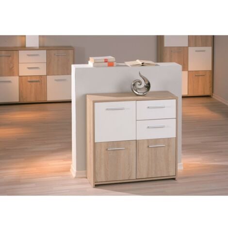 Madia 77 cm rovere chiaro e bianco laccato con 3 ante e 2 cassetti - Alghero