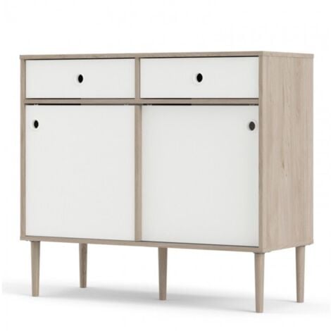 Madia 99x40 cm bianco opaco e rovere chiaro - Trapani