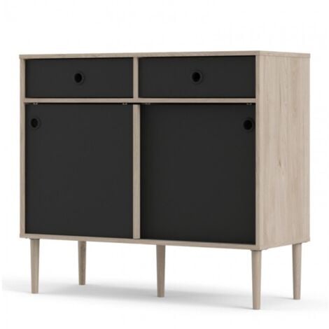 Madia 99x40 cm nero opaco e rovere chiaro - Trapani