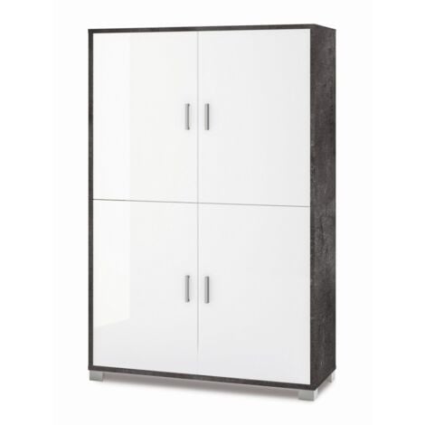 Madia Armadio Mobile Credenza Nero Bianco Lucido 4 Ante Buffet Soggiorno